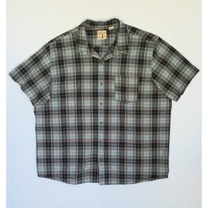 Red Head Mens Button Up Short Sleeve Pocket Shirt Plaid Blue Size 3XL